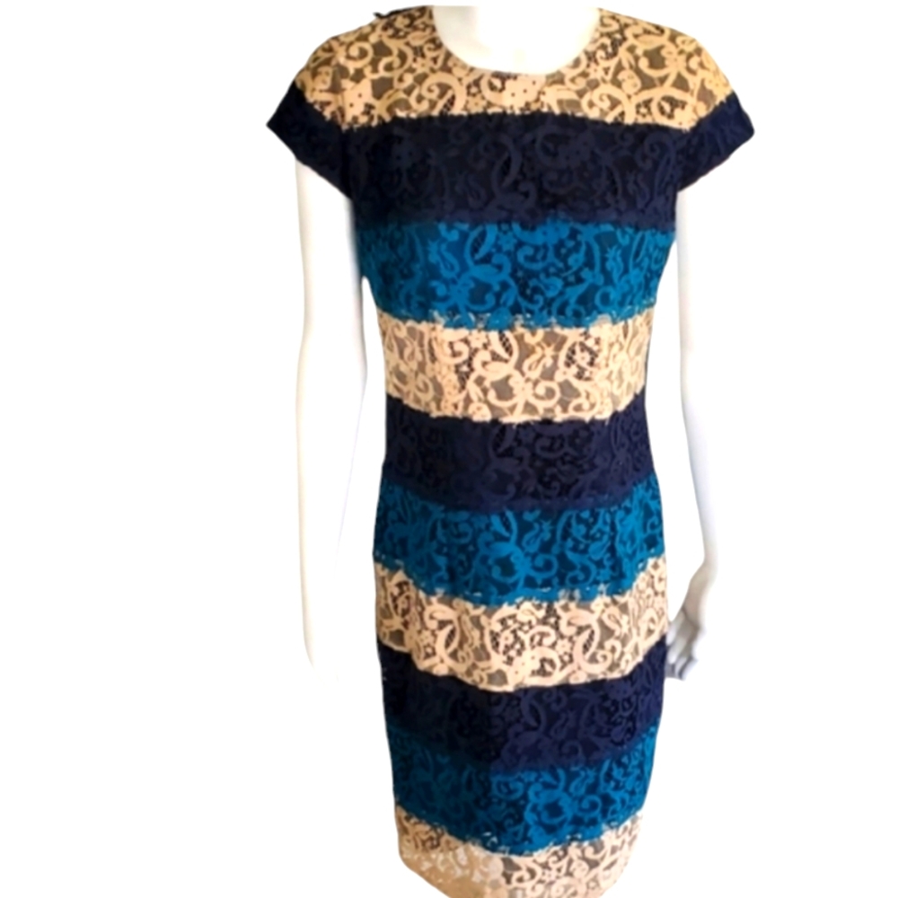 🦜 2/$10 Ann Taylor Lace Stripe Multicolor Dress. Sz.4. - Picture 2 of 11